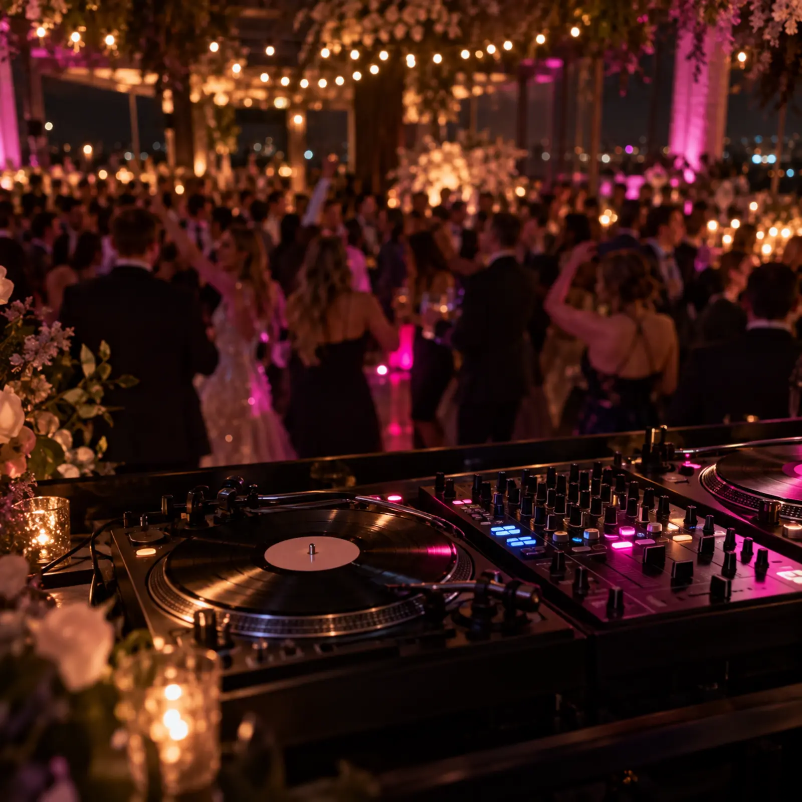 J-Pult vor einer beleuchteten Hochzeitsfeier für den DJ ZEVEN Wedding Open Format Mix Vol. 1